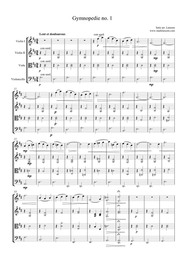 Gymnopedie no. 1 for String Quartet (arr. Mark Lansom)
