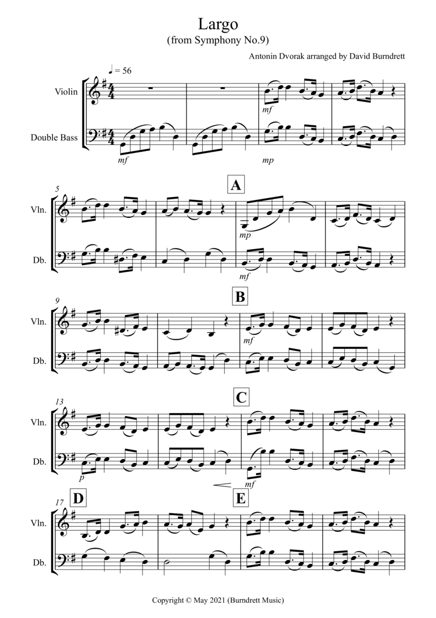 Largo (from the New World) for Violin and Double Bass Duet (arr. David Burndrett)