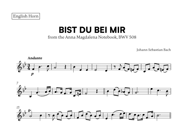 Bist du bei Mir (BWV 508) (for English Horn) (arr. Cadenza Editions)