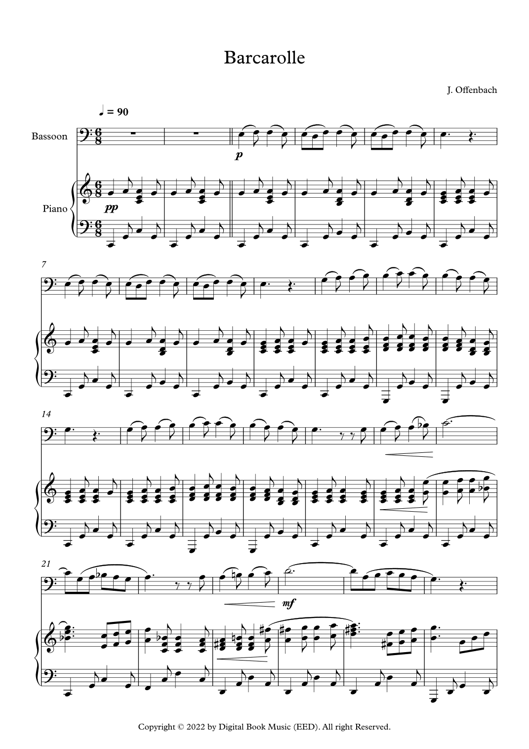 Barcarolle - Jacques Offenbach (Bassoon + Piano) (arr. Digital Book Music)