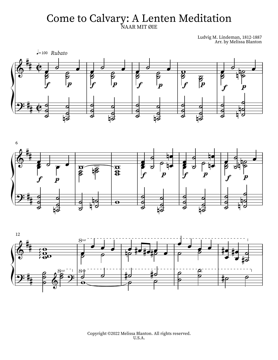 Come To Calvary: A Lenten Meditation (arr. Melissa Blanton)