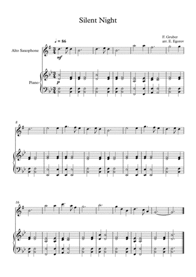 Silent Night, Franz Xaver Gruber, For Alto Saxophone & Piano (arr. Eugene Egorov)