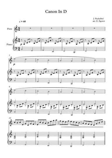 Canon In D, Johann Pachelbel, For Flute & Piano