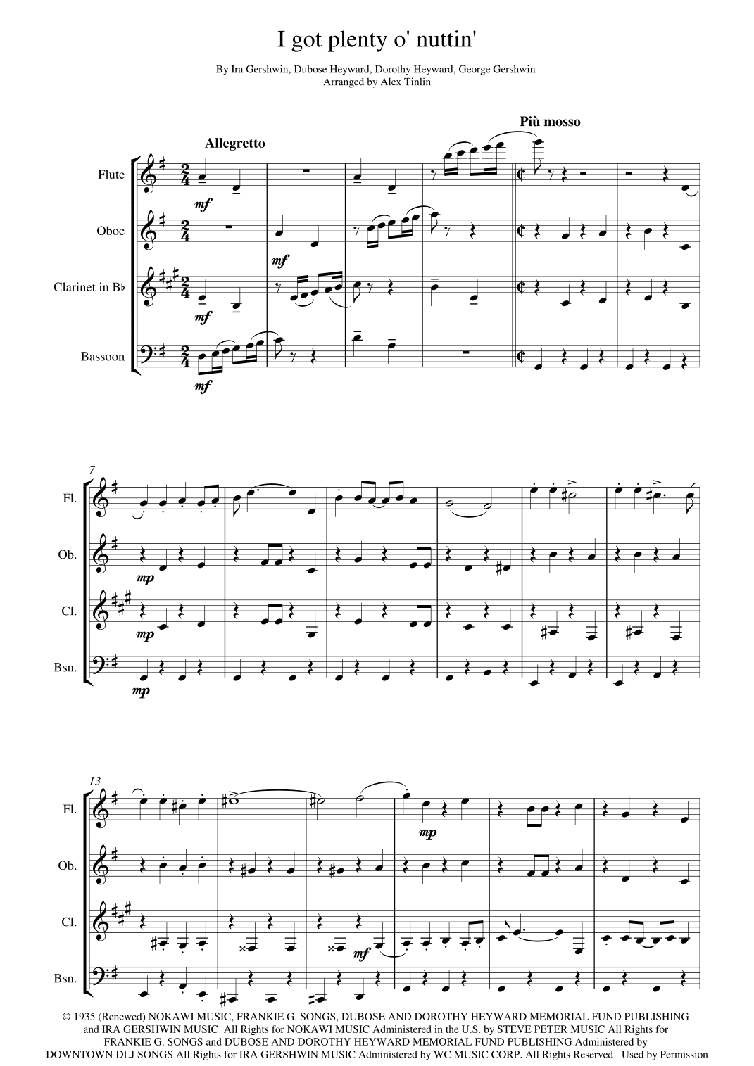 I Got Plenty O' Nuttin' (arr. Alex Tinlin)