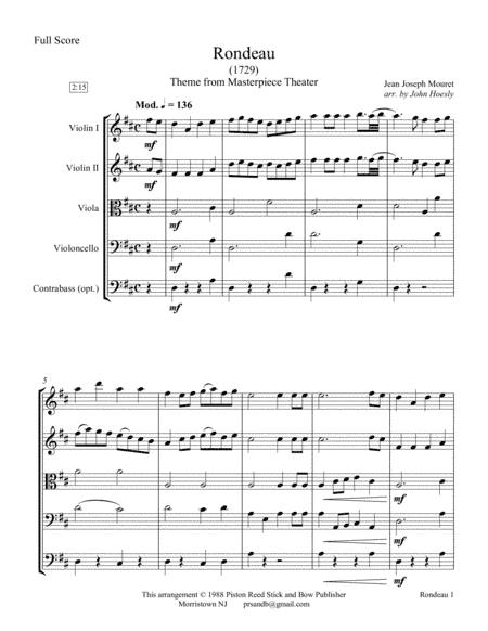 Rondeau- string quartet with optional bass (arr. John Hoesly)