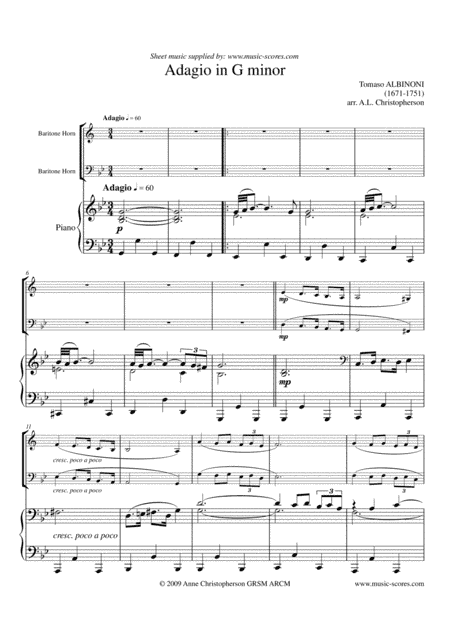 Albinoni Adagio - Baritone Horn Lo and Piano (arr. Anne L Christopherson GRSM ARCM)
