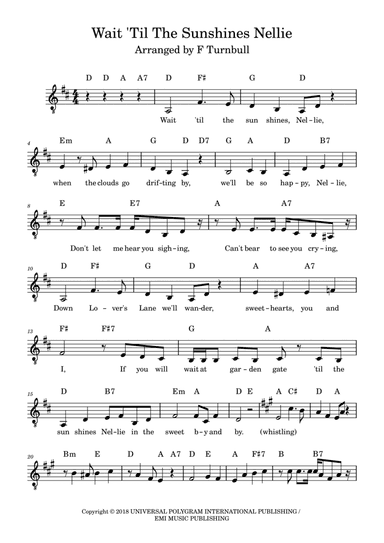 Wait Till The Sun Shines Nellie (arr. F Turnbull)