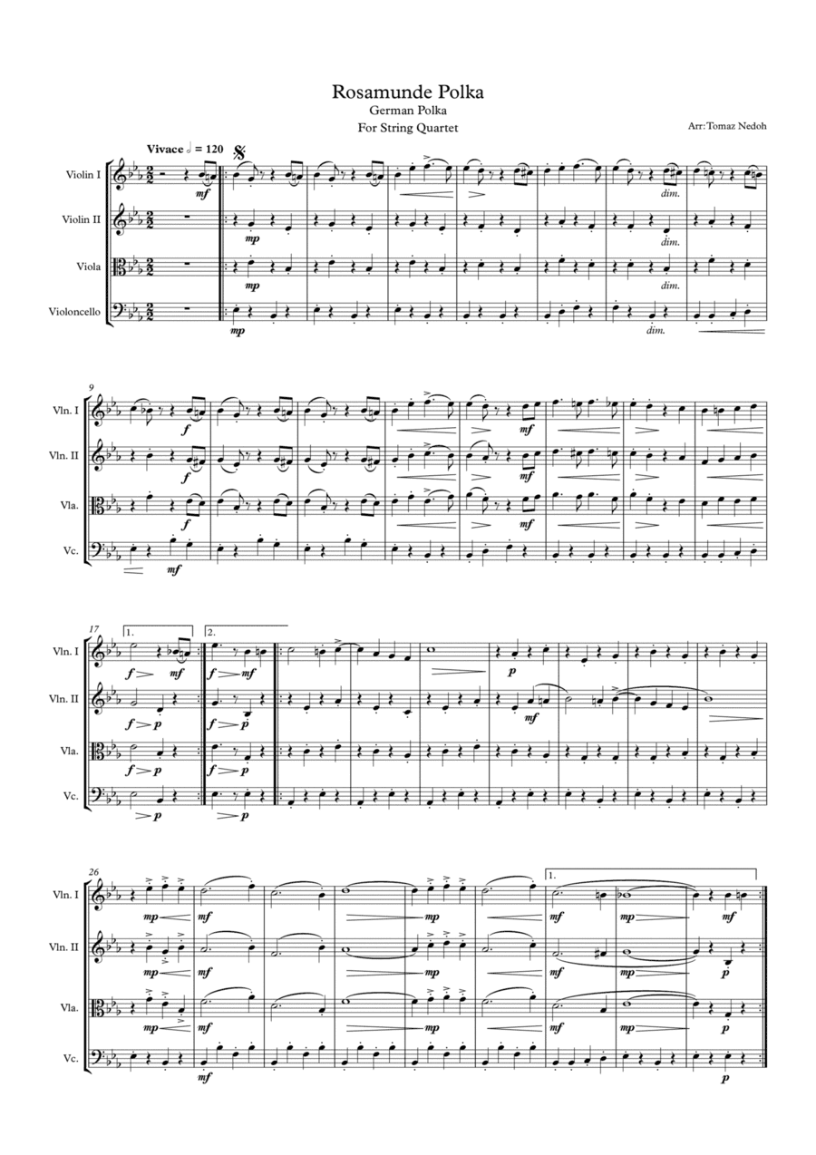 Rosamunde Polka for String Quartet (arr. Tomaz Nedoh)