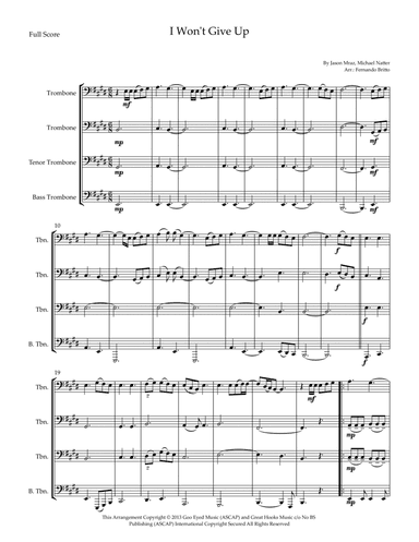 I Won't Give Up (arr. Fernando Britto)