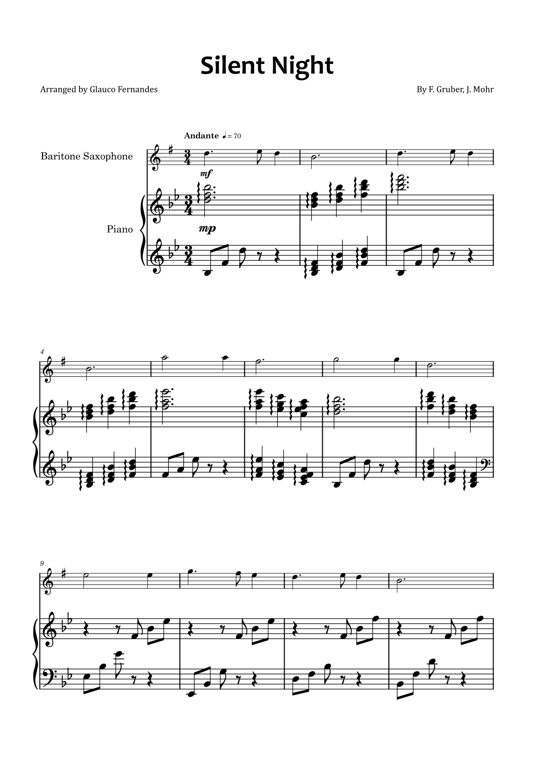 Silent Night - Baritone saxophone and piano (arr. Glauco Fernandes)
