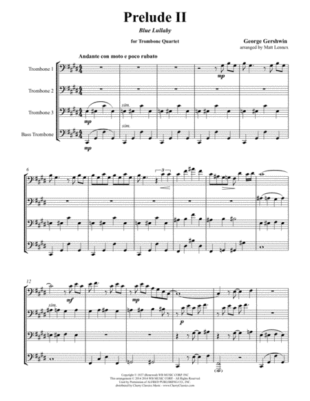 Prelude II Blue Lullaby for Trombone Quartet (arr. Matt Lennox)
