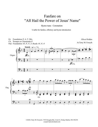 "All Hail the Power of Jesus' Name" for organ, regal (arr. Terry M. Forsyth)