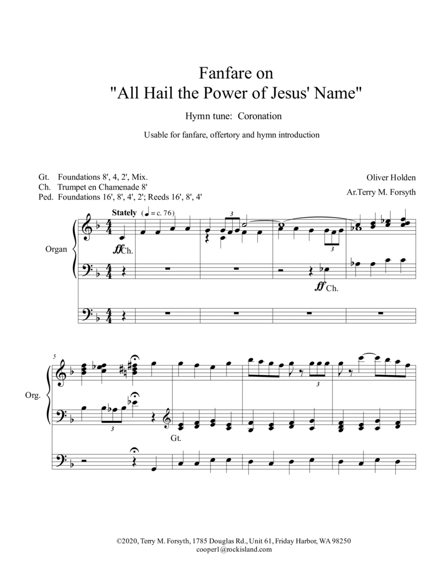"All Hail the Power of Jesus' Name" for organ, regal (arr. Terry M. Forsyth)