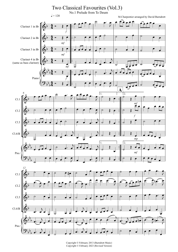 2 Classical Favourites for Clarinet Quartet (volume three) (arr. D.Burndrett)