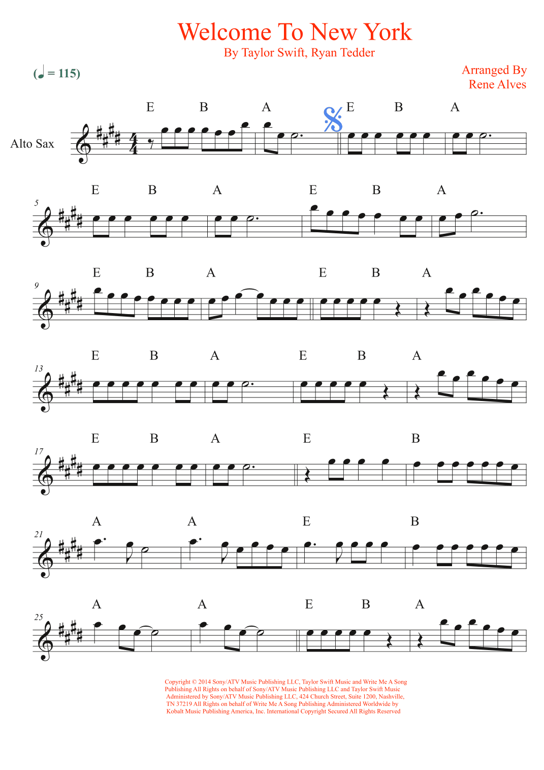 Welcome To New York (arr. Rene Alves)