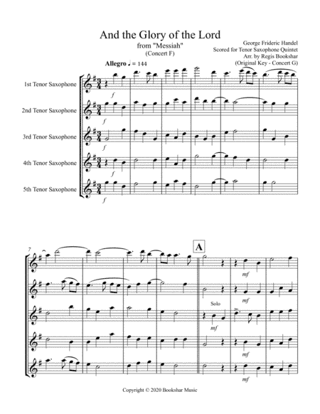 And the Glory of the Lord (from "Messiah") (F) (Tenor Saxophone Quintet) (arr. Regis Bookshar)