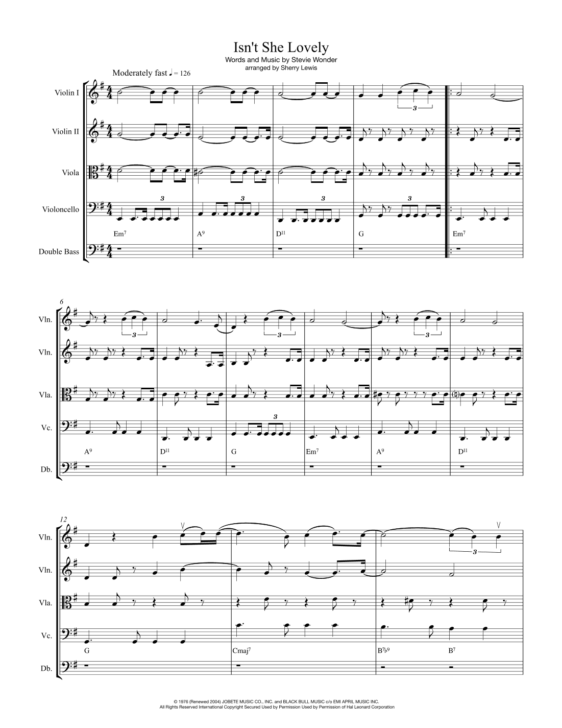 Isn't She Lovely (arr. Sherry Lewis)