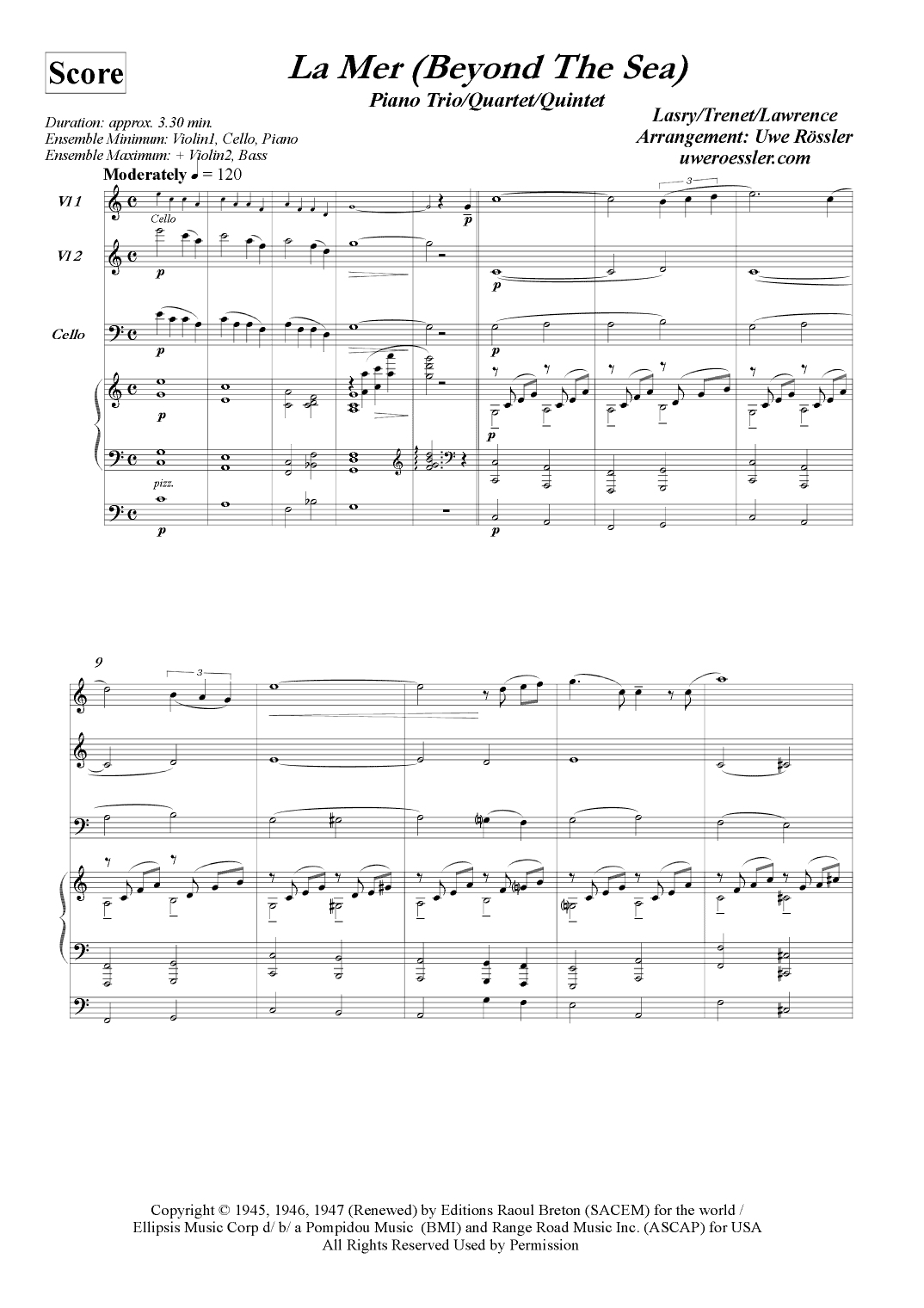 Beyond The Sea (arr. Uwe Rössler Roessler Rassler)