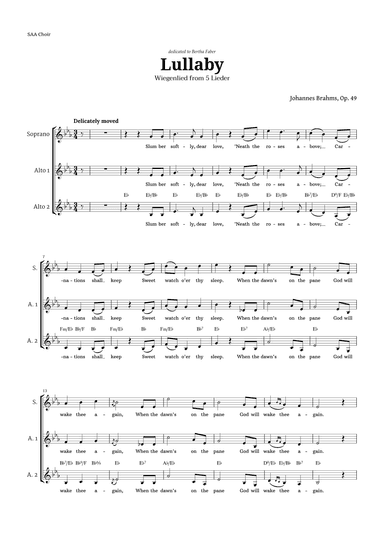 Lullaby by Brahms for SAA Choir (arr. Langanho)