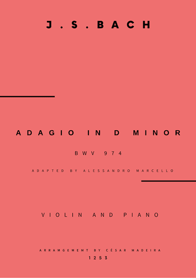 Adagio (BWV 974) - Violin and Piano (Full Score and Parts) (arr. César Madeira)