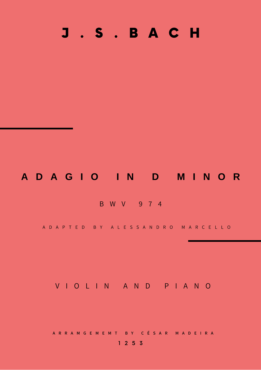 Adagio (BWV 974) - Violin and Piano (Full Score and Parts) (arr. César Madeira)