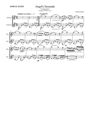 ANGEL'S SERENADE DUET FOR 2 VIOLINS, Intermediate Level (arr. Sherry Lewis)