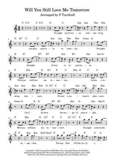 Will You Love Me Tomorrow (will You Still Love Me Tomorrow) (arr. F Turnbull)