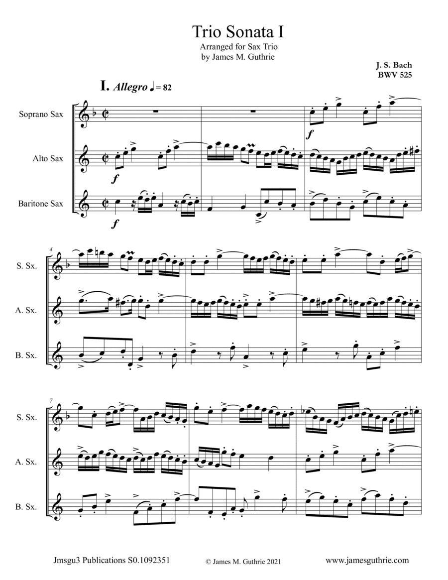 BACH: Trio Sonata No. 1 BWV 525 for Sax Trio (arr. James M. Guthrie)