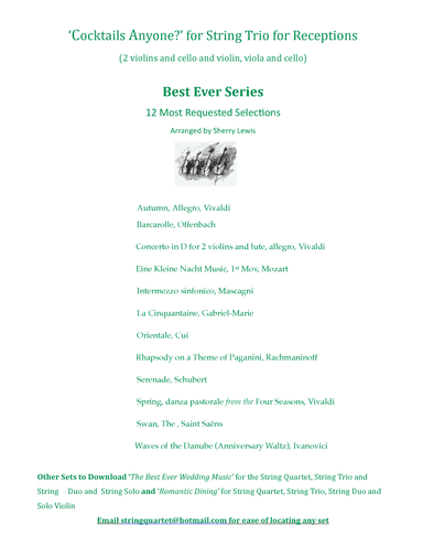 STRING TRIO MUSIC  COLLECTION SET 12 SELECTIONS FOR COCKTAIL TIME AND RECEPTIONS (arr. Sherry Lewis)