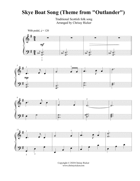 Skye Boat Song (Theme from "Outlander") - easy piano/early intermediate (arr. Chrissy Ricker)