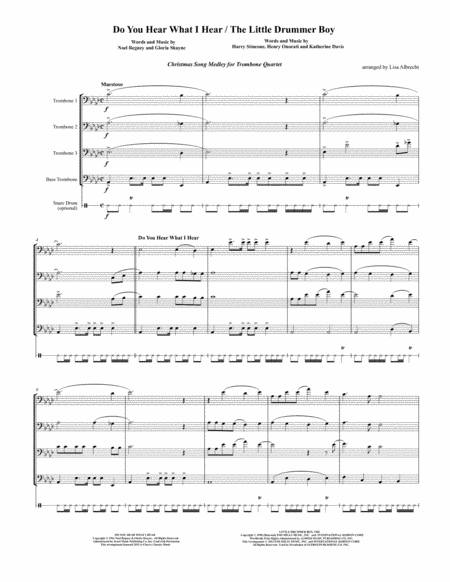 Do You Hear What I Hear/Little Drummer Boy for 4 Trombones w opt. Drums (arr. Albrecht, Lisa)