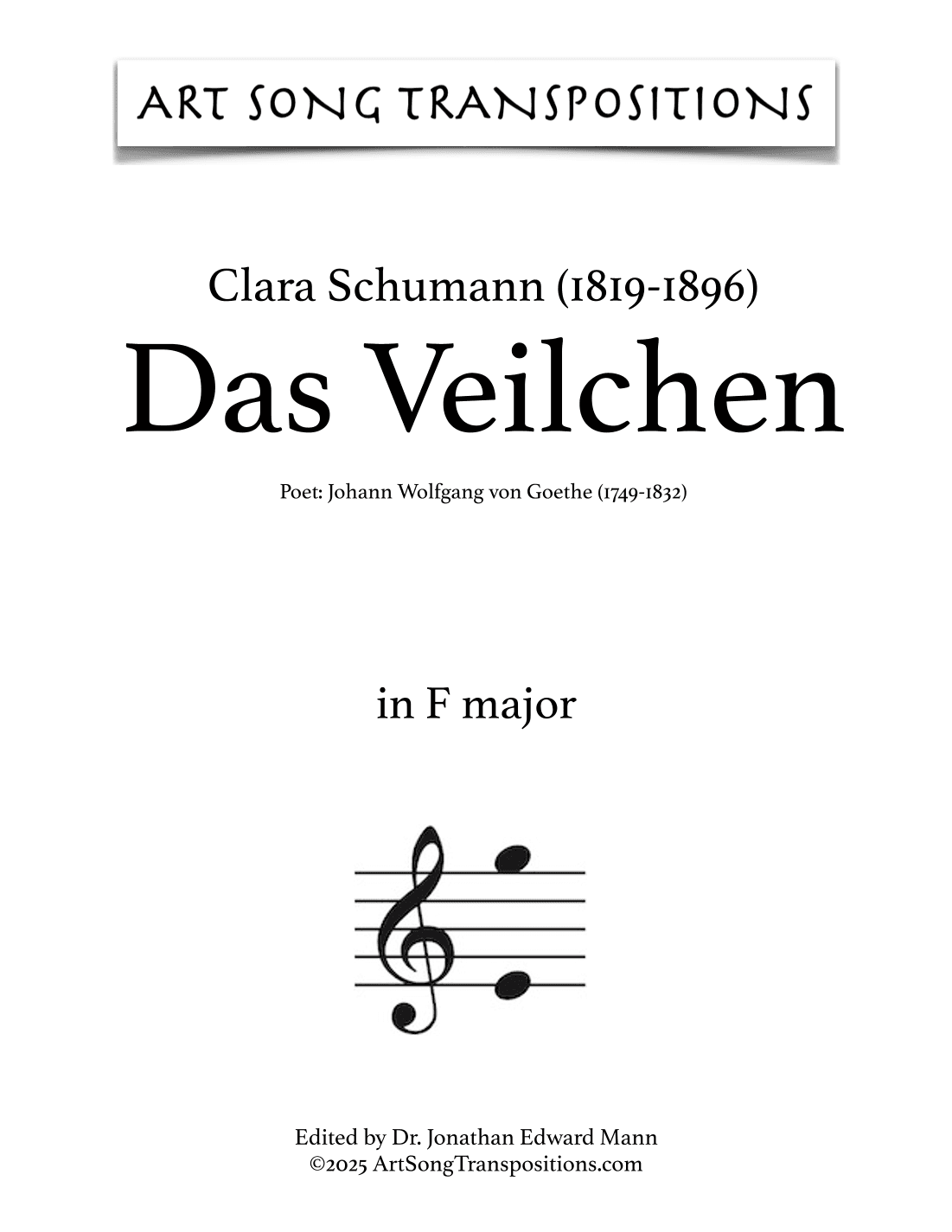 SCHUMANN: Das Veilchen (transposed to F major) (arr. ArtSongTranspositions.com)