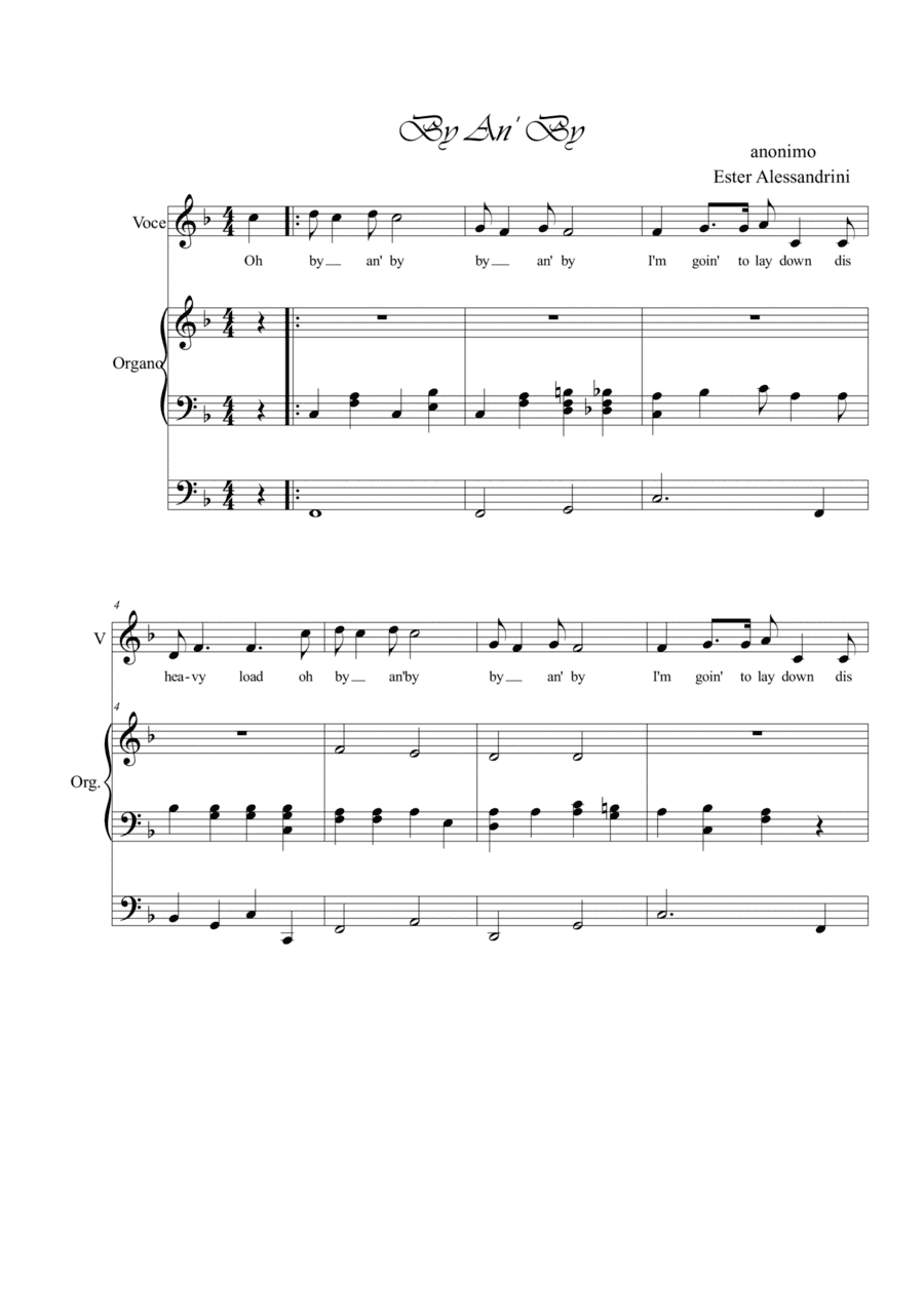 By An' By . Voice and organ (arr. Ester Alessandrini)