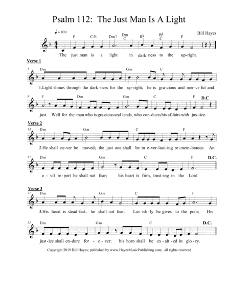 Psalm 112:  The Just Man Is A Light