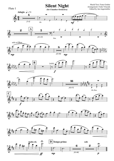 Silent Night / Stille Nacht (Chamber Orchestra+Solo Vocal, Score and Parts) (arr. Jan Angermüller)