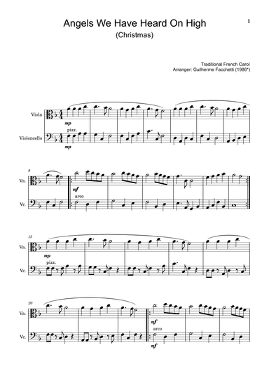Angels We Have Heard On High - Arranged for Viola and Violoncello. (arr. Guilherme Facchetti)