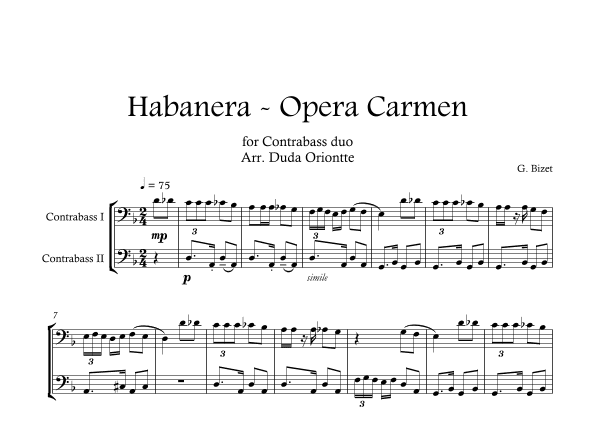 Carmen HABANERA - Bizet  ( contrabass DUO) Student (arr. Duda Oriontte)