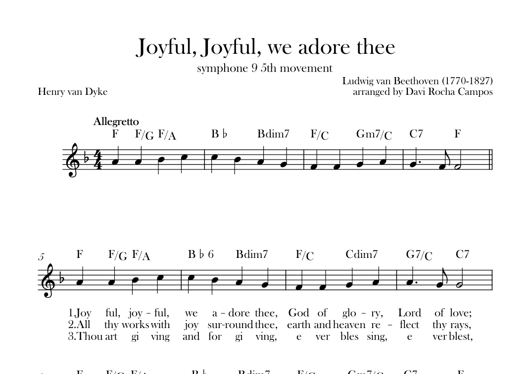 Joyful, joyful, we adore thee (symphony 9 5th movement) Beethoven Ode To Joy (arr. Davi Rocha Campos)