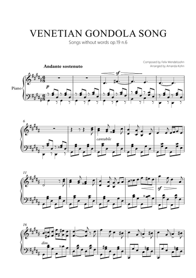 Venetian Gondola song op.19 n.6 - G#m (arr. Amanda Kohn)