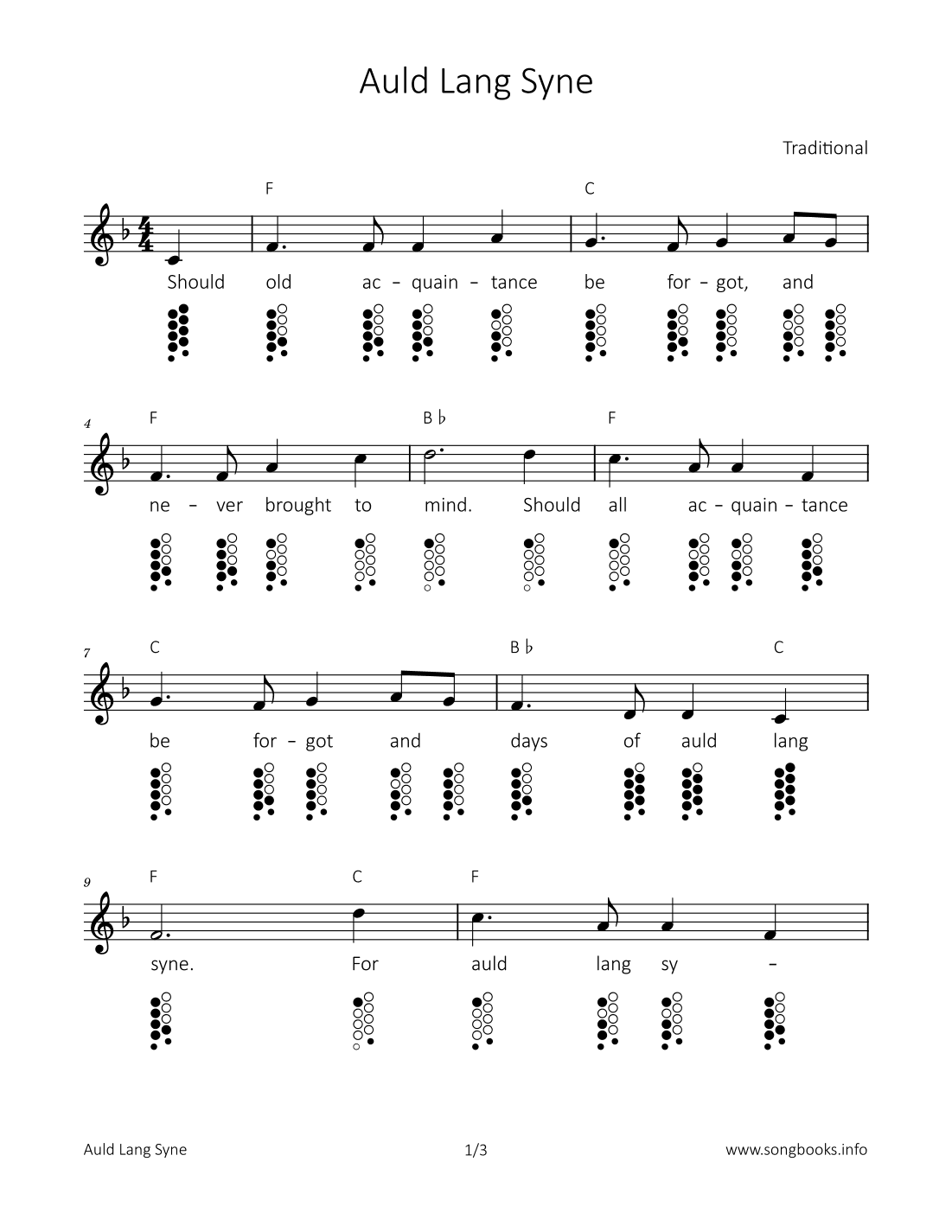 Auld Lang Syne (arr. songbooks.info)