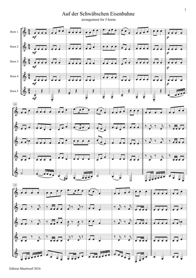 Auf der schwäbschen Eisenbahne (arr. Edition Maulwurf)