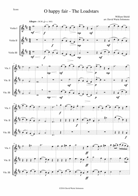 O happy fair - The Loadstars for violin trio (arr. David Warin Solomons)