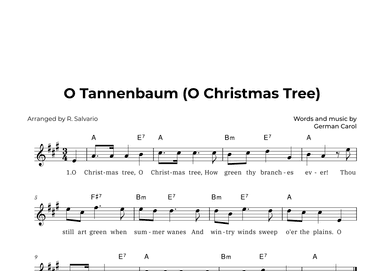 O Tannenbaum (O Christmas Tree) - Key of A Major (arr. R. Salvario)