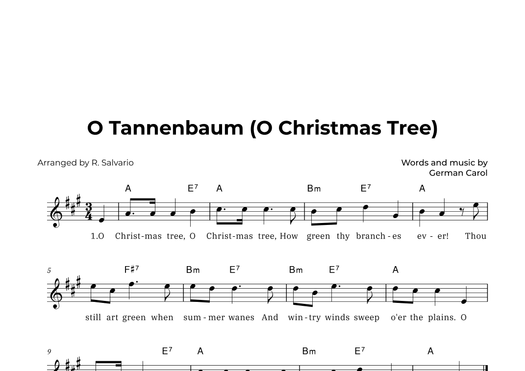 O Tannenbaum (O Christmas Tree) - Key of A Major (arr. R. Salvario)