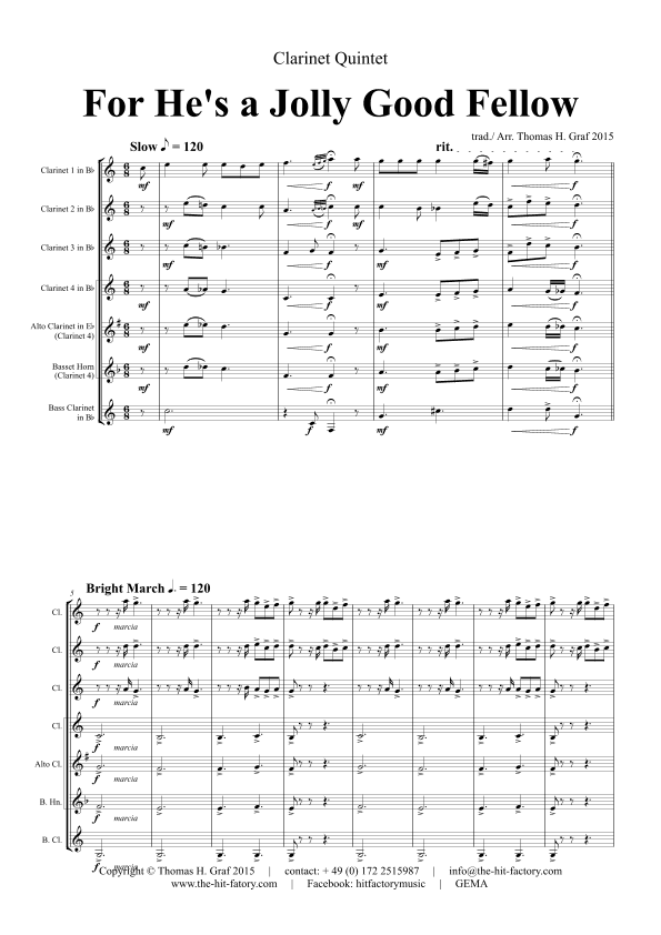 For he is a Jolly Good Fellow - Folk Song and Toast - Clarinet Quintet (arr. Thomas Graf)