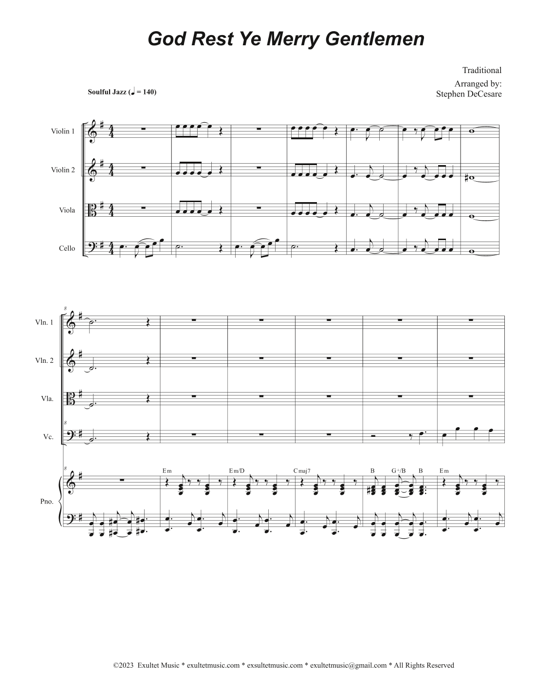 God Rest Ye Merry Gentlemen (String Quartet and Piano) (arr. Stephen DeCesare)