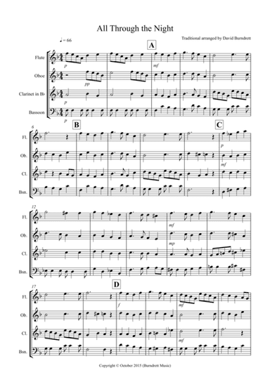 All Through the Night for Wind Quartet (arr. David Burndrett)