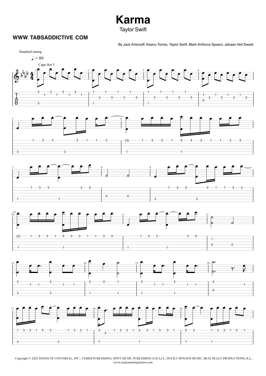 Karma (arr. TABS ADDICTIVE - SERGIO MARTIN GUITARRA)