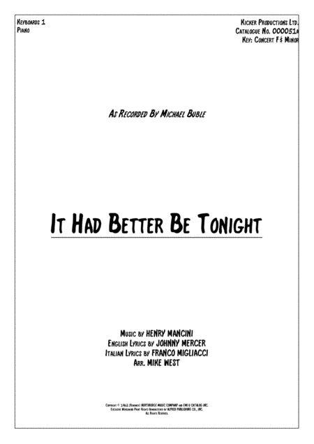 It Had Better Be Tonight (arr. Mike West)