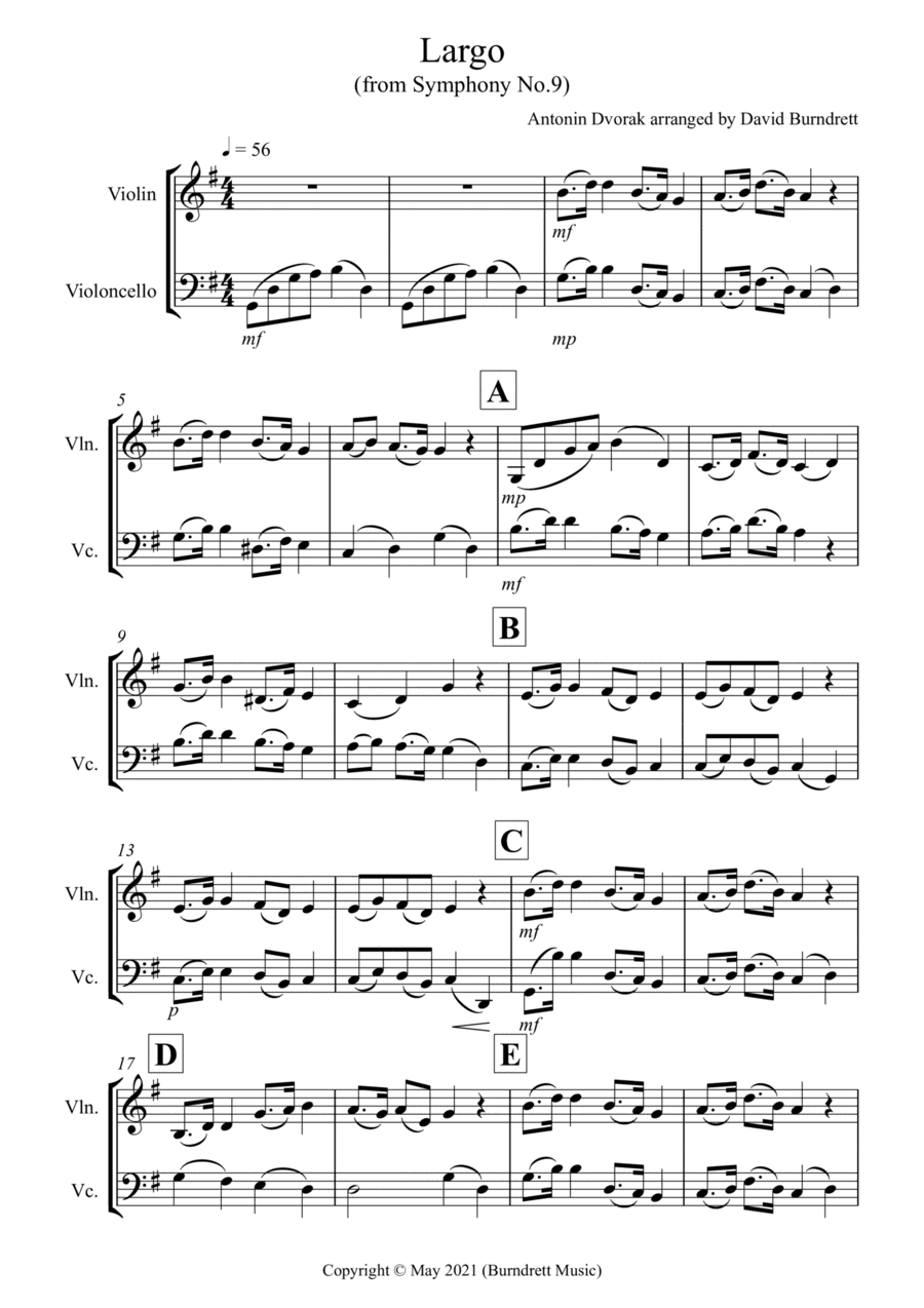Largo (from the New World) for Violin and Cello Duet (arr. David Burndrett)